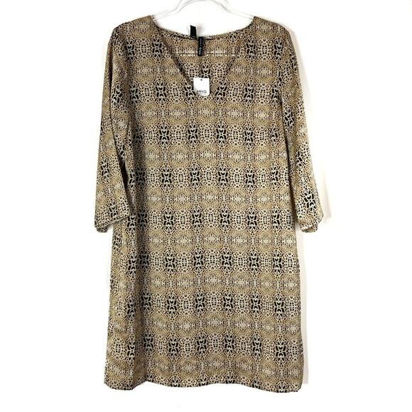 MANGO | Cheetah Print Kibuka Dress V-Neck Tan Black Polyester NWT Womens 10 - Picture 1 of 6